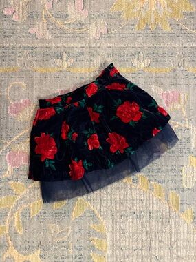 Janie and Jack Girls Navy‎ Velvet Floral Skirt with Red Roses NWT Size 6-12mo